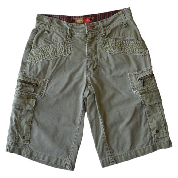 Y2K Caffeine Khaki Green Distressed Cargo Shorts - Size 30 Jorts